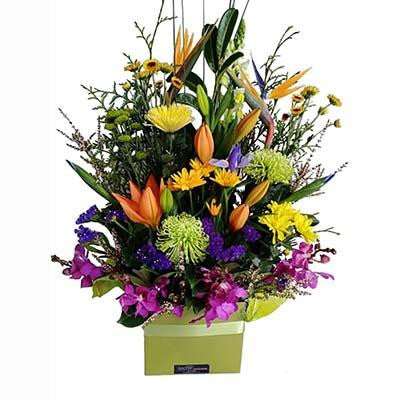 Large colorful flower modern arrangement gift box