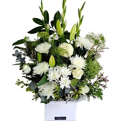 Large gift box white flowers