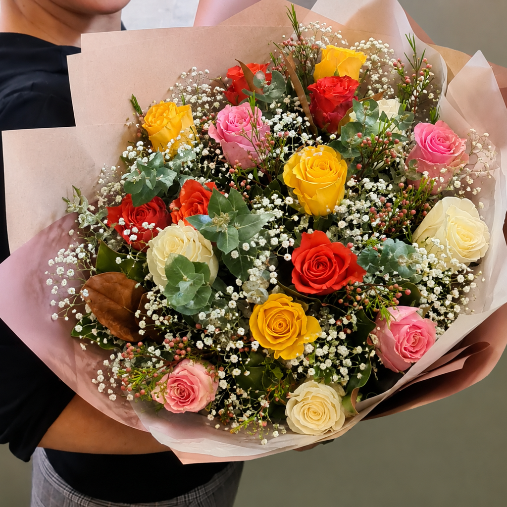 Florist choice mixed coloured Roses bouquet