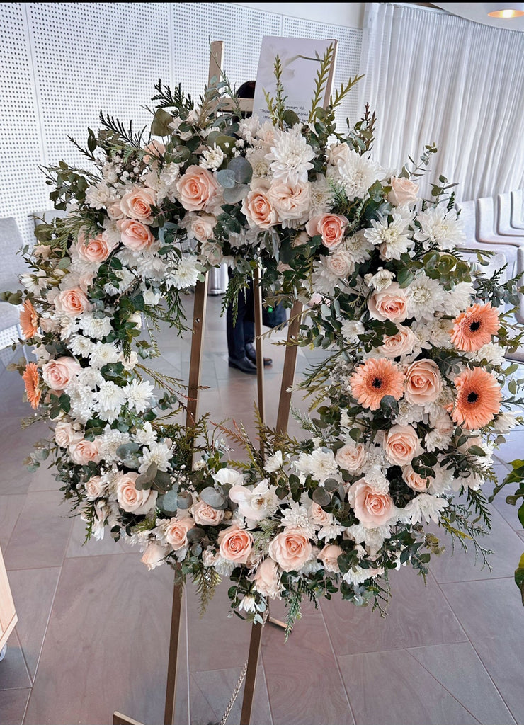 White cream blush funeral wreath