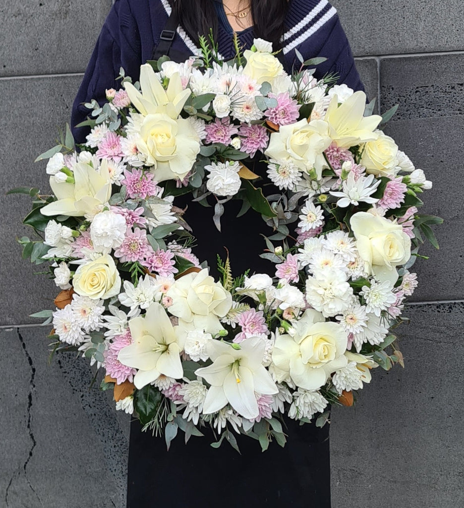 Funeral wreath white cream pink