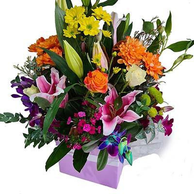Colorful flowers box arrangement gift