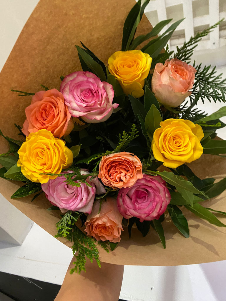 Florist choice mixed coloured Roses bouquet